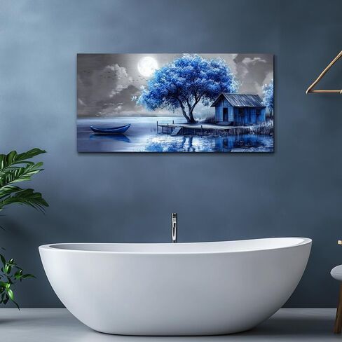 QIYILEXWART Canvas Wall Art For Living Room Wall Decor For Bedroom Office Wall Decoration Blue Tree Landscape Painting Abstract Pictures Artwork Room Aesthetic Home Decor 20x40 In in Saudi Arabia