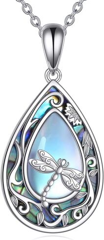 KQF اليعسوب قلادة للنساء فضة دمعة Moonstone أذن البحر شل قلادة قلادة اليعسوب مجوهرات هدايا للنساء in Saudi Arabia