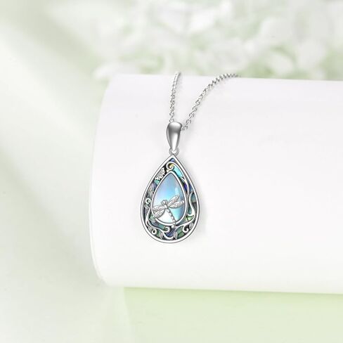 KQF اليعسوب قلادة للنساء فضة دمعة Moonstone أذن البحر شل قلادة قلادة اليعسوب مجوهرات هدايا للنساء in Saudi Arabia