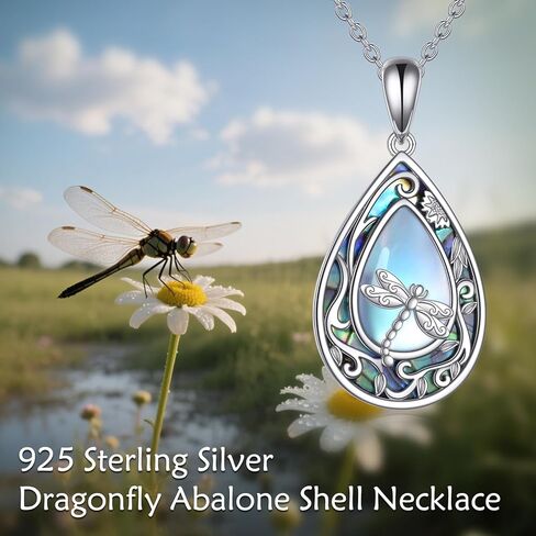 KQF اليعسوب قلادة للنساء فضة دمعة Moonstone أذن البحر شل قلادة قلادة اليعسوب مجوهرات هدايا للنساء in Saudi Arabia