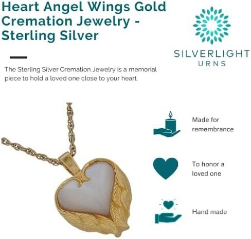 مجوهرات حرق الجثث الذهبية بأجنحة الملاك على شكل قلب، والفضة الاسترليني، وقلادة وقلادة للرماد in Kuwait