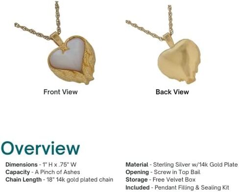 مجوهرات حرق الجثث الذهبية بأجنحة الملاك على شكل قلب، والفضة الاسترليني، وقلادة وقلادة للرماد in Kuwait