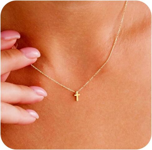 Dainty Cross Necklace for Women Pearl White Enamel 18K Gold Plated Stainless Steel Everyday Religious Gift for Christmas Birthday in Saudi Arabia