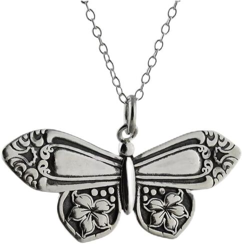 Spoon Handle Butterfly Necklace - 925 Sterling Silver - Vintage Style Pendant - Pretty Gifts For Women in Saudi Arabia