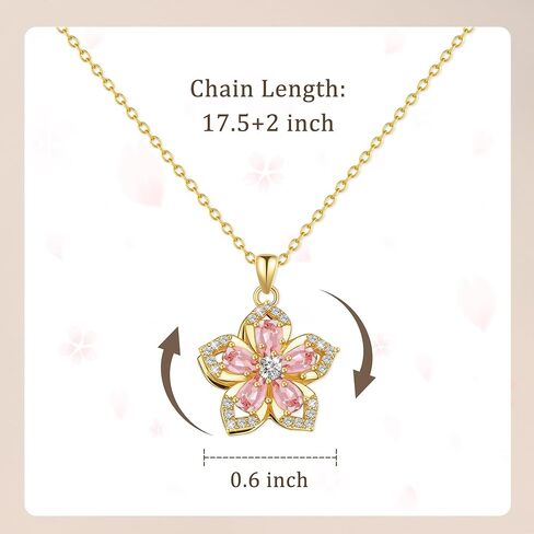 Flower Fidget Necklace 14k Gold-Plated Rotatable Pink Crystal Flower Necklaces for Women Anxiety Relief Fidget Jewelry Adjustable Cubic Zirconia Floral Choker Jewelry Summer Gifts for Her in Kuwait