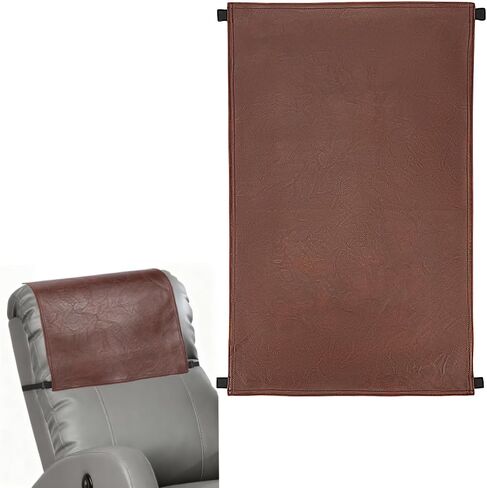 Leather Recliner Head Protector Nonslip Headrest Cover Coconut Brown Imitation Leather Non Slip Rectangle Waterproof Pad Strap for Sofa Furniture Chair Recliner Home Office 27 x 17 Inch in Saudi Arabia
