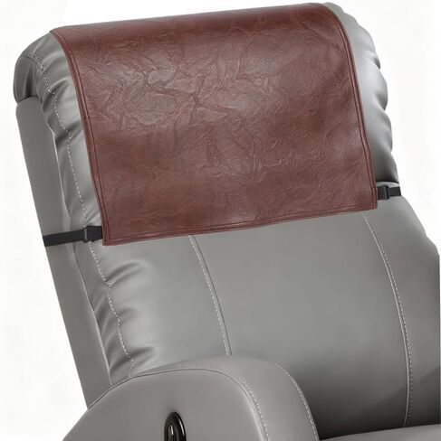 Leather Recliner Head Protector Nonslip Headrest Cover Coconut Brown Imitation Leather Non Slip Rectangle Waterproof Pad Strap for Sofa Furniture Chair Recliner Home Office 27 x 17 Inch in Saudi Arabia
