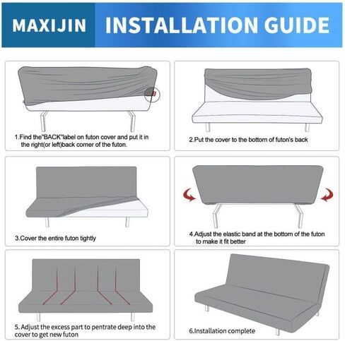 MAXIJIN Waterproof Futon Cover Full Size Washable Armless Sofa Bed Couch Cover Stretch Jacquard Futon Slipcovers Furniture Protector with Non-Slip Elastic Bottom (67"-82", Blackish Green) in Saudi Arabia