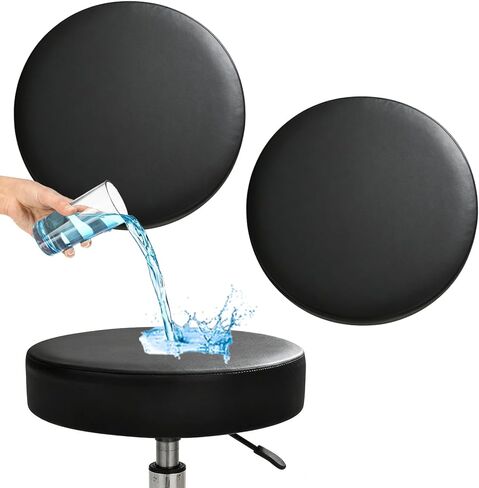 Bar Stool Covers Round Set of 2, Waterproof PU Seat Covers with Elastic Bands, Washable Cushion Slipcovers for 12 to 14 Inch Round Bar Stools in Kuwait