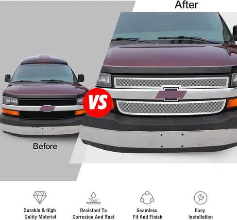 Off Roader متوافق مع Chevy Express Van 2003-2020 الجزء العلوي الرئيسي من شبكة الكروم المصنوعة من الفولاذ المقاوم للصدأ ORGR-J19-C768436T in Kuwait