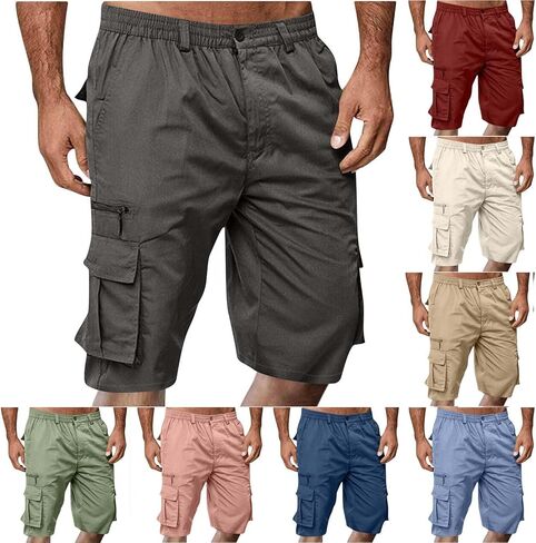 SMIDOW Cargo Shorts for Men - Big and Tall Casual Summer Elastic Waist Outdoor Work Hiking Cargo Short Pants with Pockets in Saudi Arabia