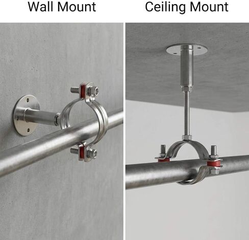 مجموعة دعامات دعم الأنابيب المصنوعة من الفولاذ المقاوم للصدأ القابلة للتعديل من QWORK - متوافقة مع أنابيب مقاس 1 بوصة - خيارات التركيب على الحائط والسقف - تتضمن 4 أقواس دعم ومسامير ومرساة in Kuwait