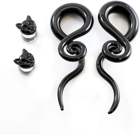 Ear Plugs Black Cat Design and Black Glass Spiral Value pack of two pairs in Kuwait