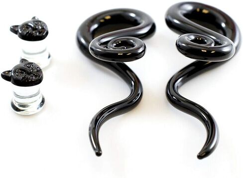 Ear Plugs Black Cat Design and Black Glass Spiral Value pack of two pairs in Kuwait