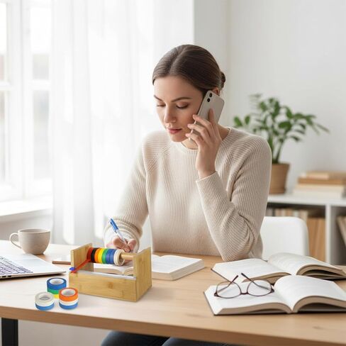 موزع أشرطة خشبي متعدد اللفات مع قطاعة أكريليك، وموزع وحامل شريط لاصق خشبي، وحامل أشرطة حرفية مقاس 9.4 بوصة وقاعدة منظمة للأطفال في المنزل والمكتب والمدرسة، مع 16 قطعة من الأشرطة اللاصقة in Kuwait