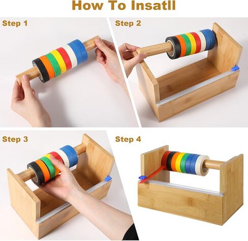 موزع أشرطة خشبي متعدد اللفات مع قطاعة أكريليك، وموزع وحامل شريط لاصق خشبي، وحامل أشرطة حرفية مقاس 9.4 بوصة وقاعدة منظمة للأطفال في المنزل والمكتب والمدرسة، مع 16 قطعة من الأشرطة اللاصقة in Kuwait