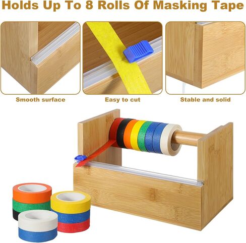 موزع أشرطة خشبي متعدد اللفات مع قطاعة أكريليك، وموزع وحامل شريط لاصق خشبي، وحامل أشرطة حرفية مقاس 9.4 بوصة وقاعدة منظمة للأطفال في المنزل والمكتب والمدرسة، مع 16 قطعة من الأشرطة اللاصقة in Kuwait