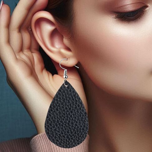 أقراط سوداء للنساء دمعة جلدية فو استرخى القرط هيبوالرجينيك خفيفة الوزن حفلات مجوهرات وتتسابق اكسسوارات هدايا in Saudi Arabia