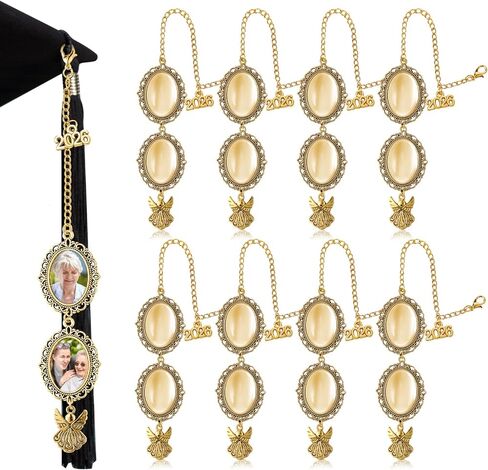 Sureio 8 PCS Cap Cap Memorial Photo Charm Tassel Charms لعام 2025 Cap Cap Cap Tassel Charm Memorial Photo Decorations Higds To the Cap Topper (Atique Gold ، Angel) in Kuwait