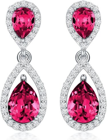 Sterling Silver Birthstone Dangle Earring Studs for Women s925 Silver Month Stone Teardrop Dangling Earrings with Moissanite Accents for Her Mom Ladies Valentines Day Mothers Day Christmas in Kuwait