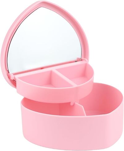 Heart Shaped Jewellery Box, Jewellery Organiser with Cosmetic Mirror, Jewellery Display Box for Girls＆Women (White) in Saudi Arabia
