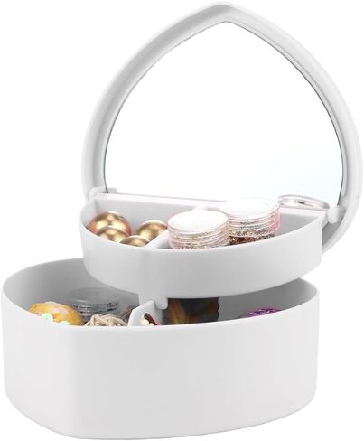 Heart Shaped Jewellery Box, Jewellery Organiser with Cosmetic Mirror, Jewellery Display Box for Girls＆Women (White) in Saudi Arabia