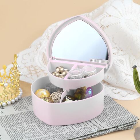 Heart Shaped Jewellery Box, Jewellery Organiser with Cosmetic Mirror, Jewellery Display Box for Girls＆Women (White) in Saudi Arabia