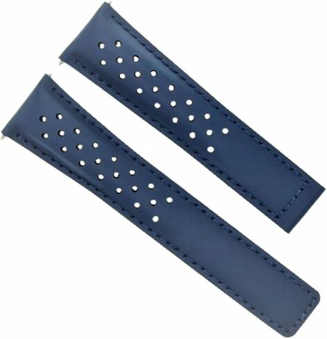 Ewatchparts Leather Watch Band Strap 22mm Deployment Clasp Compatible With Tag Heuer Monaco Blue Perforated in Kuwait