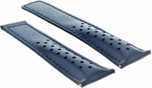 Ewatchparts Leather Watch Band Strap 22mm Deployment Clasp Compatible With Tag Heuer Monaco Blue Perforated in Kuwait