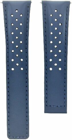 Ewatchparts Leather Watch Band Strap 22mm Deployment Clasp Compatible With Tag Heuer Monaco Blue Perforated in Kuwait
