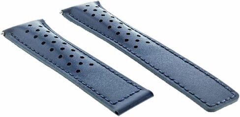 Ewatchparts Leather Watch Band Strap 22mm Deployment Clasp Compatible With Tag Heuer Monaco Blue Perforated in Kuwait