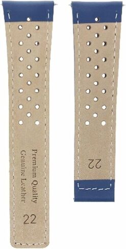 Ewatchparts Leather Watch Band Strap 22mm Deployment Clasp Compatible With Tag Heuer Monaco Blue Perforated in Kuwait