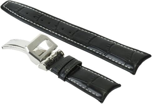 Ewatchparts 22mm Curved Leather Watch Band Strap Compatible With IWC Pilot Portuguese Aviation Black With White Stitching in Kuwait