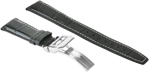 Ewatchparts 22mm Curved Leather Watch Band Strap Compatible With IWC Pilot Portuguese Aviation Black With White Stitching in Kuwait