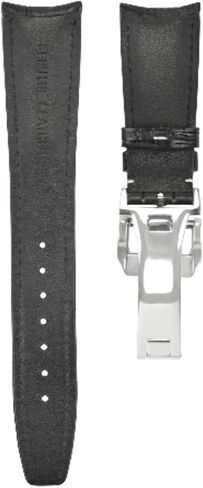 Ewatchparts 22mm Curved Leather Watch Band Strap Compatible With IWC Pilot Portuguese Aviation Black With White Stitching in Kuwait