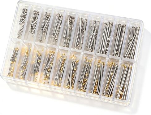 Yosoo Health Gear 200pcs Watch Screw Tube Watch Strap Connection Rod Watch Band Connecting Rod Stainless Steel 1.3mm Width 10 Sizes Gold Silver with Storage Box for Watch Repair Replacement in Saudi Arabia