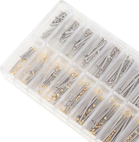 Yosoo Health Gear 200pcs Watch Screw Tube Watch Strap Connection Rod Watch Band Connecting Rod Stainless Steel 1.3mm Width 10 Sizes Gold Silver with Storage Box for Watch Repair Replacement in Saudi Arabia