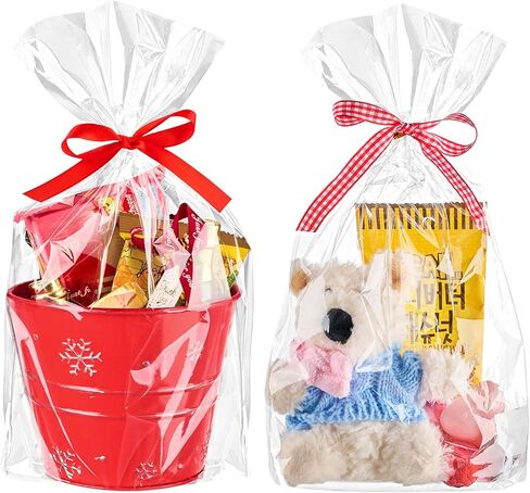 OHUIMRT 7 × 12 × 3 بوصة أكياس Gusset السفلية ، 100 حزمة صافية السيلوفان علاج الأكياس البلاستيك حقائب جيدة الهدايا مع روابط لملفات تعريف الارتباط ، والحلوى ، وفضلات الحفلات ، الفشار in Kuwait