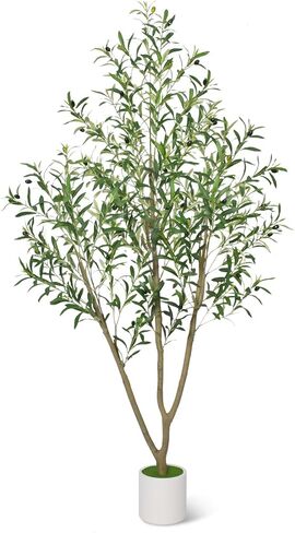 شجرة زيتون صناعية من تيمو بطول 6 أقدام، أشجار زيتون صناعية داخلية مع زارع أبيض، نباتات صناعية شجرة صناعية داخلية بأوراق واقعية وفواكه نابضة بالحياة، نبات صناعي لديكور المنزل والمكتب in Kuwait