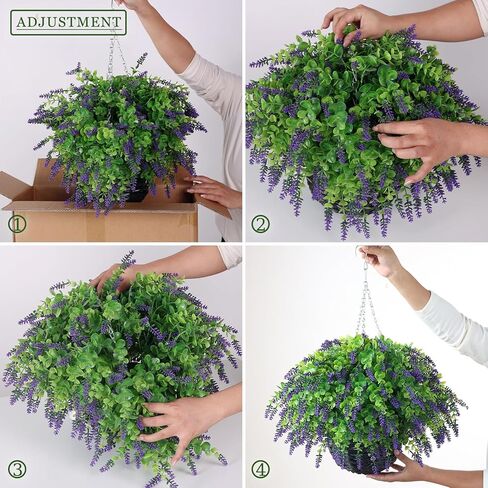 سلة تعليق من أوراق اللافندر والأوكالبتوس الاصطناعية من VIERENA - مجموعتان للديكورات الخارجية، سلة معلقة من الزهور المزيفة مقاومة للأشعة فوق البنفسجية للشرفة، حديقة المنزل، المزرعة، الطنف، ديكور الفناء in Kuwait