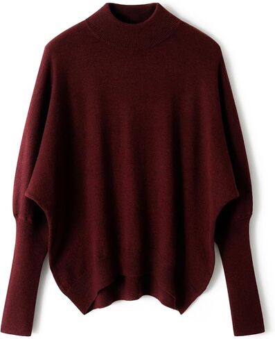 Women's Merino Wool Blend Oversized Sweater 2025 Fall Winter Fashion Mock Neck Batwing Sleeve Knit Pullover Sweater in Kuwait