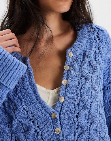 Women's Cable Knit Round Neck Button Pullover Sweater in Saudi Arabia