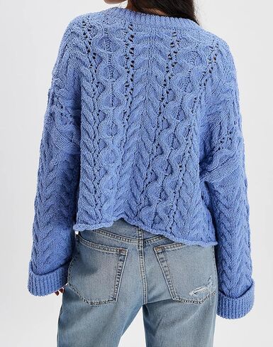 Women's Cable Knit Round Neck Button Pullover Sweater in Saudi Arabia