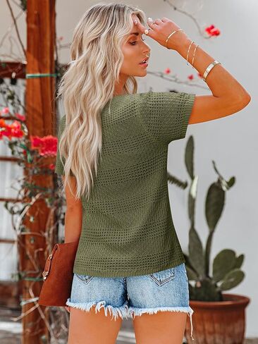 بوهو بلايز للنساء قصيرة الأكمام سترة Crewneck الكروشيه التستر بلوزة أنيقة قمصان الصيف عادية in Kuwait