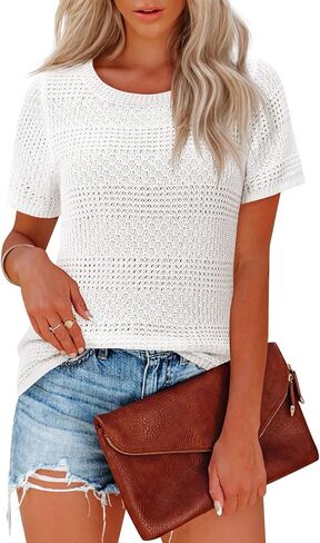 بوهو بلايز للنساء قصيرة الأكمام سترة Crewneck الكروشيه التستر بلوزة أنيقة قمصان الصيف عادية in Kuwait