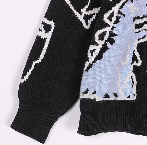 ebossy Women's Cute Dinosaur Knitted Jumper Aesthetic Crewneck Long Sleeve Cropped Pullover Sweater Top in Saudi Arabia
