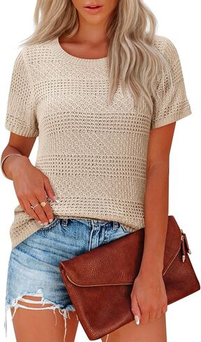 بوهو بلايز للنساء قصيرة الأكمام سترة Crewneck الكروشيه التستر بلوزة أنيقة قمصان الصيف عادية in Kuwait