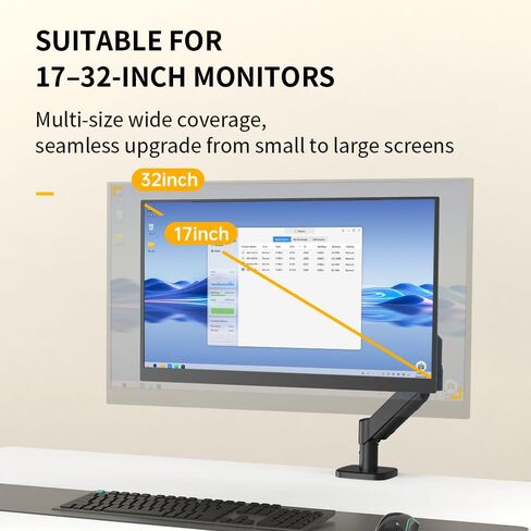 Yoventure Single Monitor Desk Mount Arm, Fits 17-32 Inch Screens, 9KG Weight Capacity, Sag-Proof Clamp Stand in Saudi Arabia