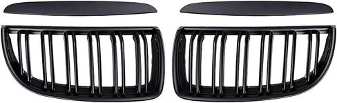 Glossy Black Dual Slats Grill Carbon Fiber Trim Kidney Grille Replacement for 2005-2008 BMW E90 E91 3-Series Pre-LCI Left Right in Kuwait