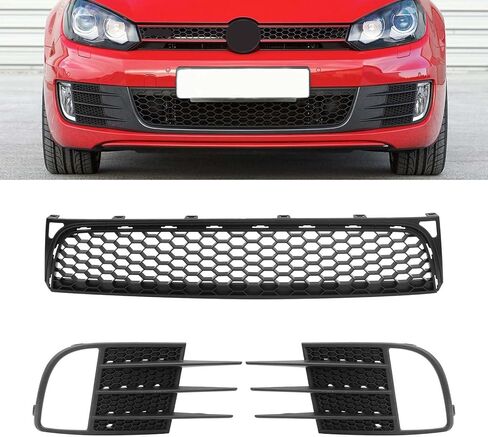 Front Bumper Lower Grille with Fog Light Cover Fit for Volkswagen GTI Golf MK6 2009 2010 2011 2012 2013 Black in Kuwait